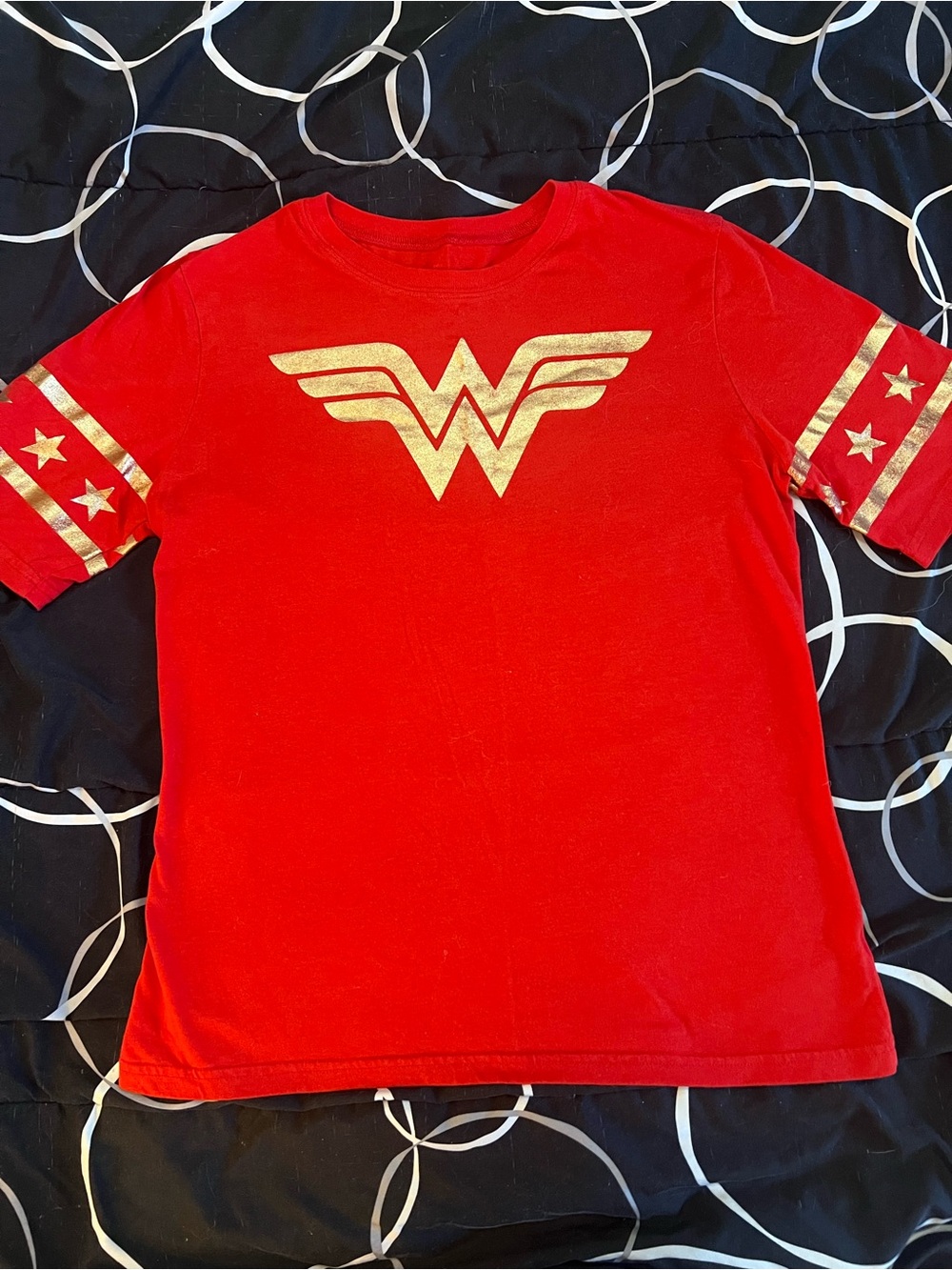 Red Short Sleeve Tee with Gold Logo